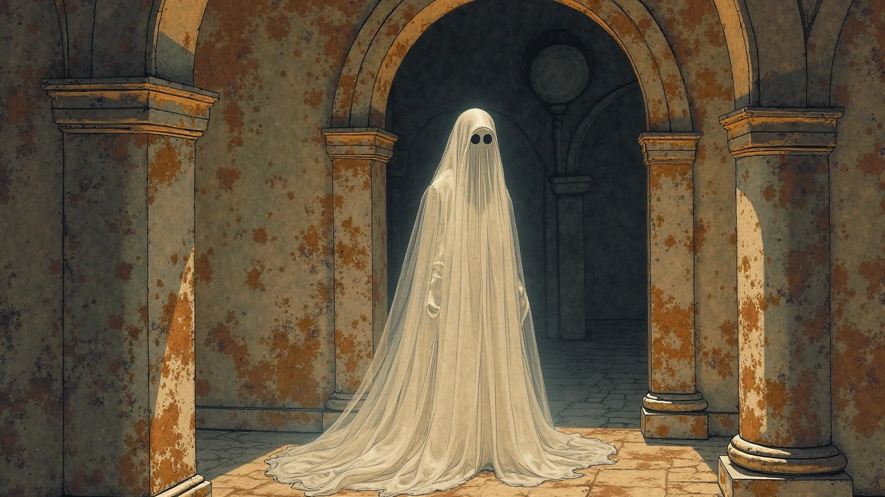 Mysterious ghost, haunting and ethereal, floating through an abandoned mansion, tattered white veil draped over its face, dim blue moonlight streaming through broken windows, black and white photography style
grimoire_noir, <lora:grimoire_noir:1>
