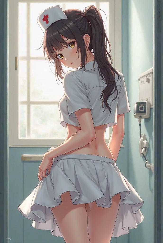 (ultra detailed eyes), (ultra detailed face),high quality, best image quality, masterpiece, teenage girl, 18 years old, very cute and beautiful girl, (undressing:1.3), (changing clothes:1.3), (adjusting bra:1.3), (Panties), (high school girl), (school locker:1.2), medium black hair, soft wavy hair, (smile:1.2), (looking back, from behind), medium breast, ((Finest quality)), ultra high resolution, ultra-detailliert, Meticulous portrayal, ((Best Anime)),