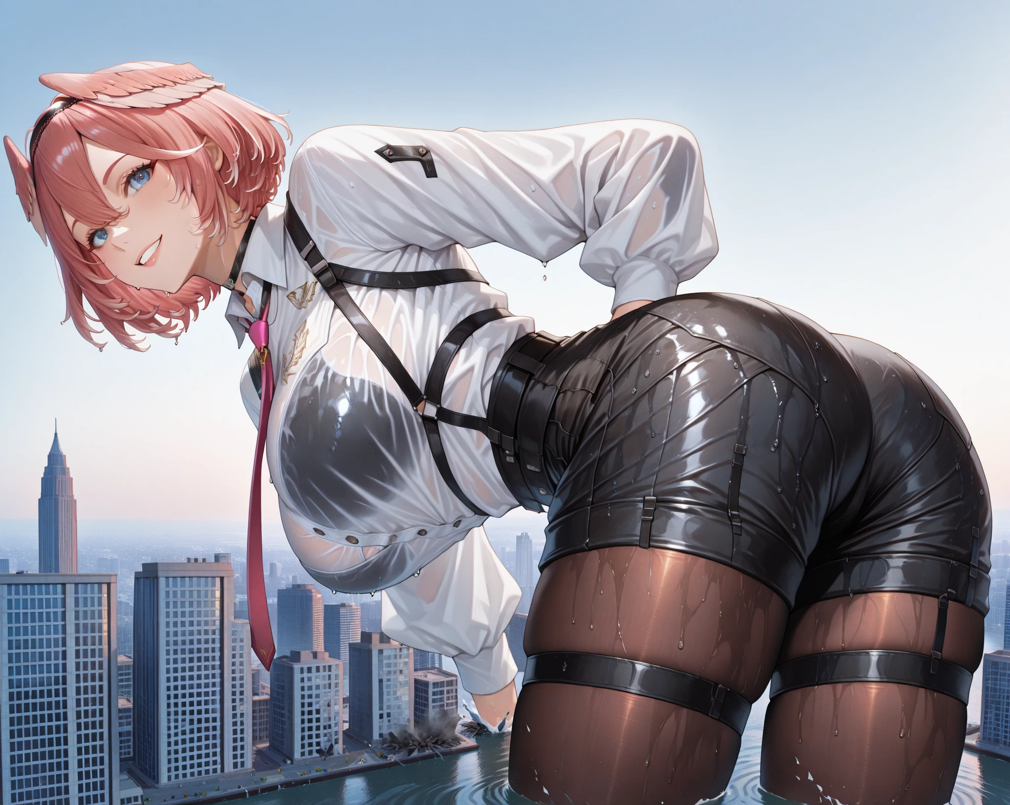 (Ultra flat, Flat Shading), Honors Type, Really blushing, 17years old, high school girl, Wearing a long sleeve shirt and a checkered pleated mini skirt, Short bob cut brown hair, Glasses, Sweaty healthy body, ((cyber punk))(SF body suit,sci-fi headgear,high heel long boots)Mesgaquismiles, ((Very, very big butt))((Panties are visible))((lace lingerie,Shiny satin pink panties))((full back panties))(from behind)(ass focus)((from below)), Ultra-realistic, early morning, Breeze Skirt Lift, (Spread your legs:1.0), (squat)(You can see her small cheeks and pubic hair sticking out of her panties)