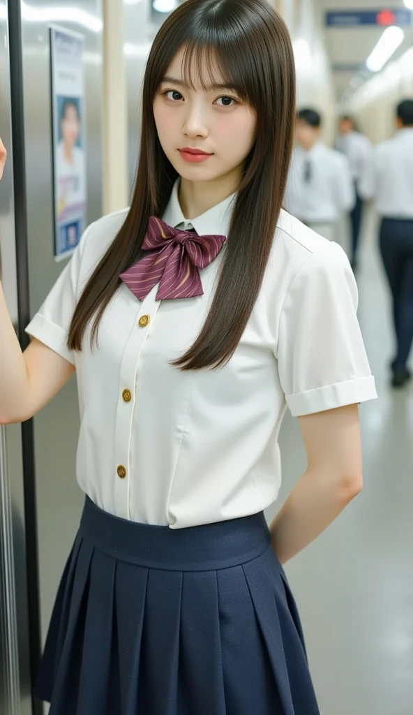 Tabletop, highest quality, (beautiful girl:1.3), (16 years old:1.2), Very fine grain definition, (Symmetrical eyes:1.3), ((Browsing Caution)), (school uniform, Cute Skirt:1.3), Beautiful breasts, Brown eyes, Parted bangs, Brown Hair, Upper teeth,Twin tail hairstyle,2 girls,