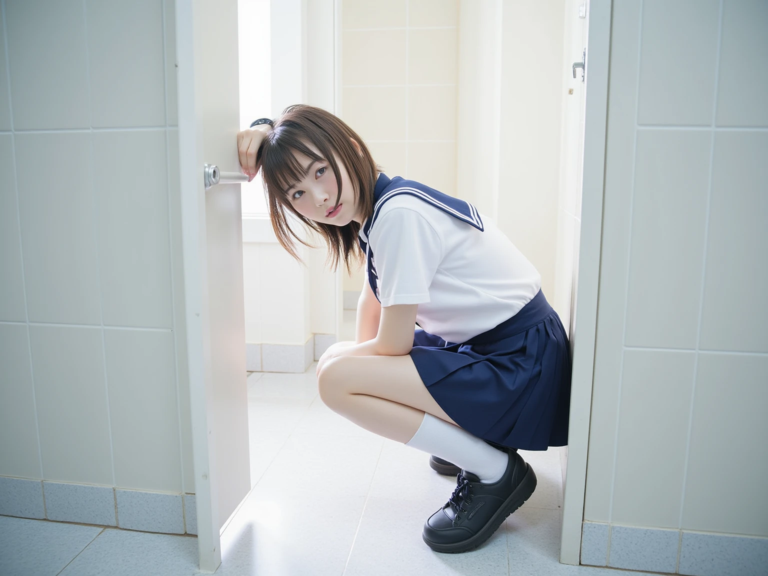 high school girl Japanese-style toilet Pissing Voyeur