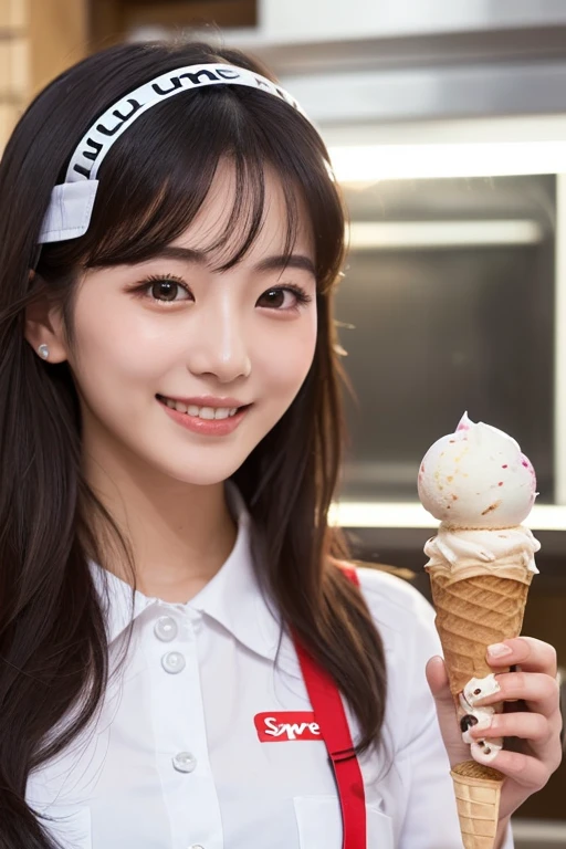 There is a young girl holding a cup of ice cream,nsfw