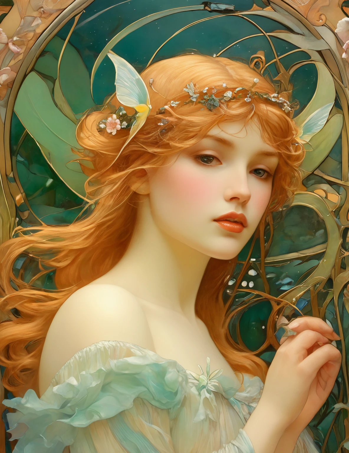 Rabbit Ears, by Alphonse Mucha, best quality, masterpiece, very aesthetic, perfect composition, intricate details, ultra-detailed