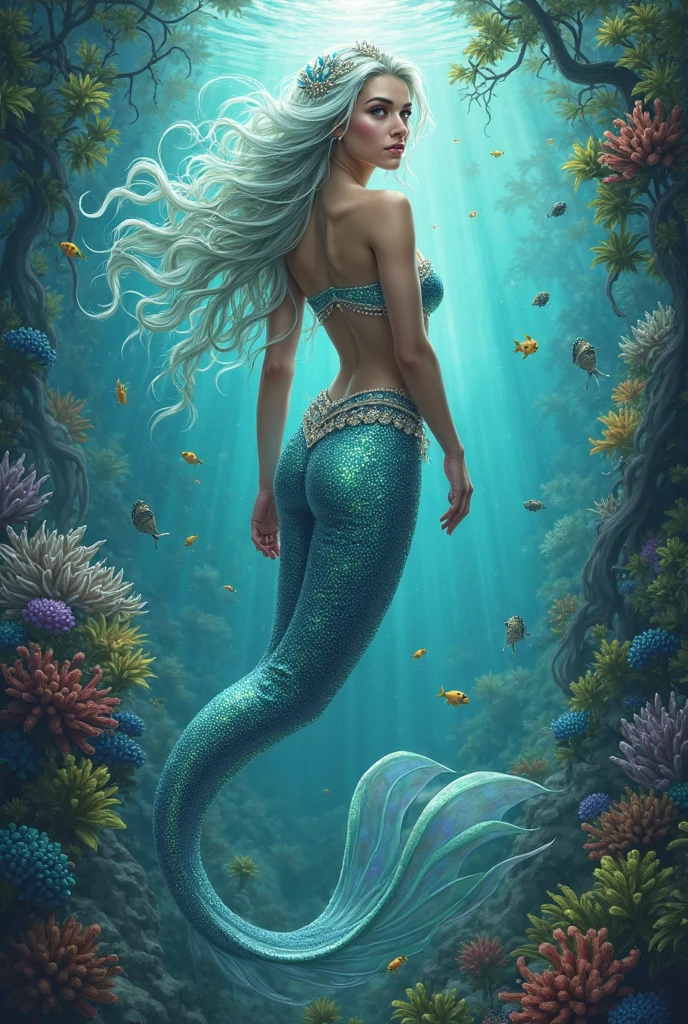 (masterpiece,Distinguished Quality,Mirror-like,Cinematic Experience,insanely detailed,absurdres),8k,full image shot),(3 females), the shimmering, iridescent depths of an enchanted ocean, mesmerizing sirens, (tales:2:0), big breasts, nipples ,8k, slim waist, shimmering scales on a tale, luminous, pearlescent skin glistening with dew, long, flowing hair a wild tangle of seaweed and glittering, gemstone-encrusted locks, as their piercing, aquamarine eyes gleam with an otherworldly allure, shimmering, crystalline tail glimmers with a soft, ethereal light, beckoning sailors to their doom with a haunting, melodic song that echoes through the mystical, moonlit waves, Imagine the captivating, underwater scene!