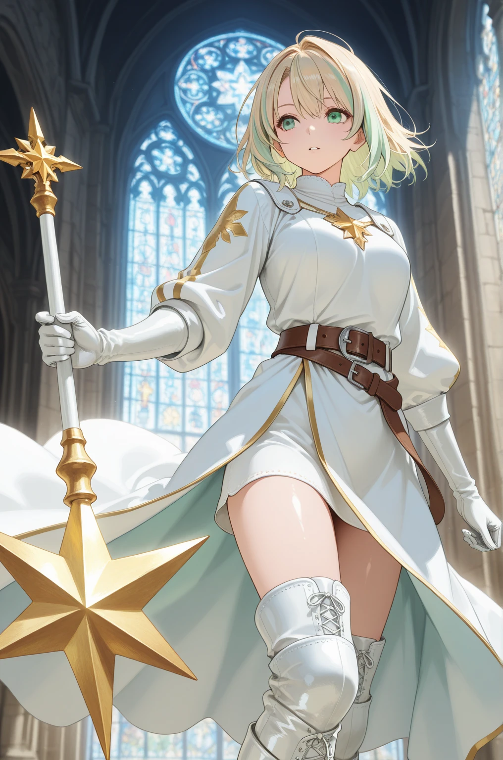 <lora:Sword_Saint_Job__Class_for_Pony:1> saint, sexy, anime style, focus on legs, dynamic angle, blushing, horny, wearing stockings, at the church, stained glass windows, score_9, score_8_up, score_7_up, score_6_up, score_5_up, score_4_up, hd, (ultra hd quality details), 8K, fyx, intricate detail, extremely detailed, chromatic aberration, colorful, bright colors,