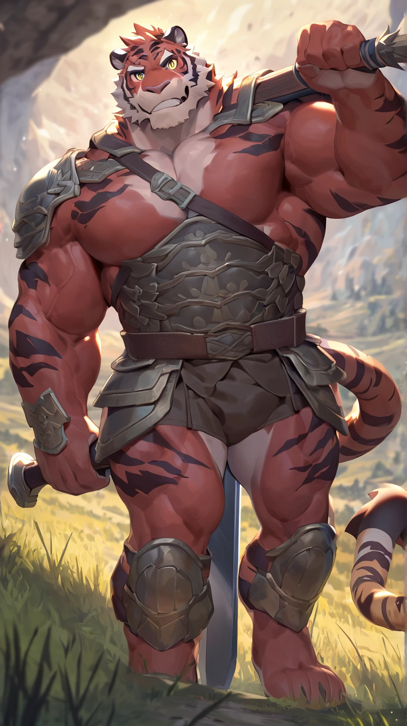 incineroar, furry, male, solo, looking at viewer, bad boy, ultra detailed, front view,pose, abs, pecs. perfect lighting, CG, detailed fur texture, by Pino Daeni, niji, black fur, white ears, yellow eyes, white skin, bodybuilder, muscular,Art,high_detailed_background, wide, wide_body, strong_body, muscular_body, visible_abs,abs,big_pecs, visible_pecs, huge_body, warrior, confident,mane, hyper_body, hyper_torso, perfect_eyes,Huge pec, muscular pec, huge pec muscle, gigachad muscular, muscular!!, large muscles, big muscle, muscular!, powerful and huge, big muscles, muscular!!!, muscular characters, musclebound and hulking, giant and fat, as a titan, muscular!! sci-fi, massive muscles, strong and imposing, big arms extre, tall, long_legs, huge, size_difference, kingdom, medieval_age, armor_loincloth,loincloth,metalic_lointhcloth, leather armor on_chest. shoulder armor. kingdom, forest