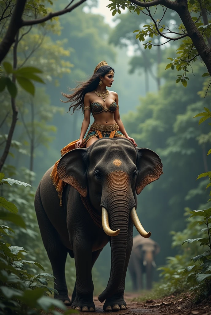 full body image,THAI women are very beautiful.,Her face and mannerisms looked thrilling. LARGE BREASTS AND DETAILED CLEAVAGE RIDING A ELEPHANT