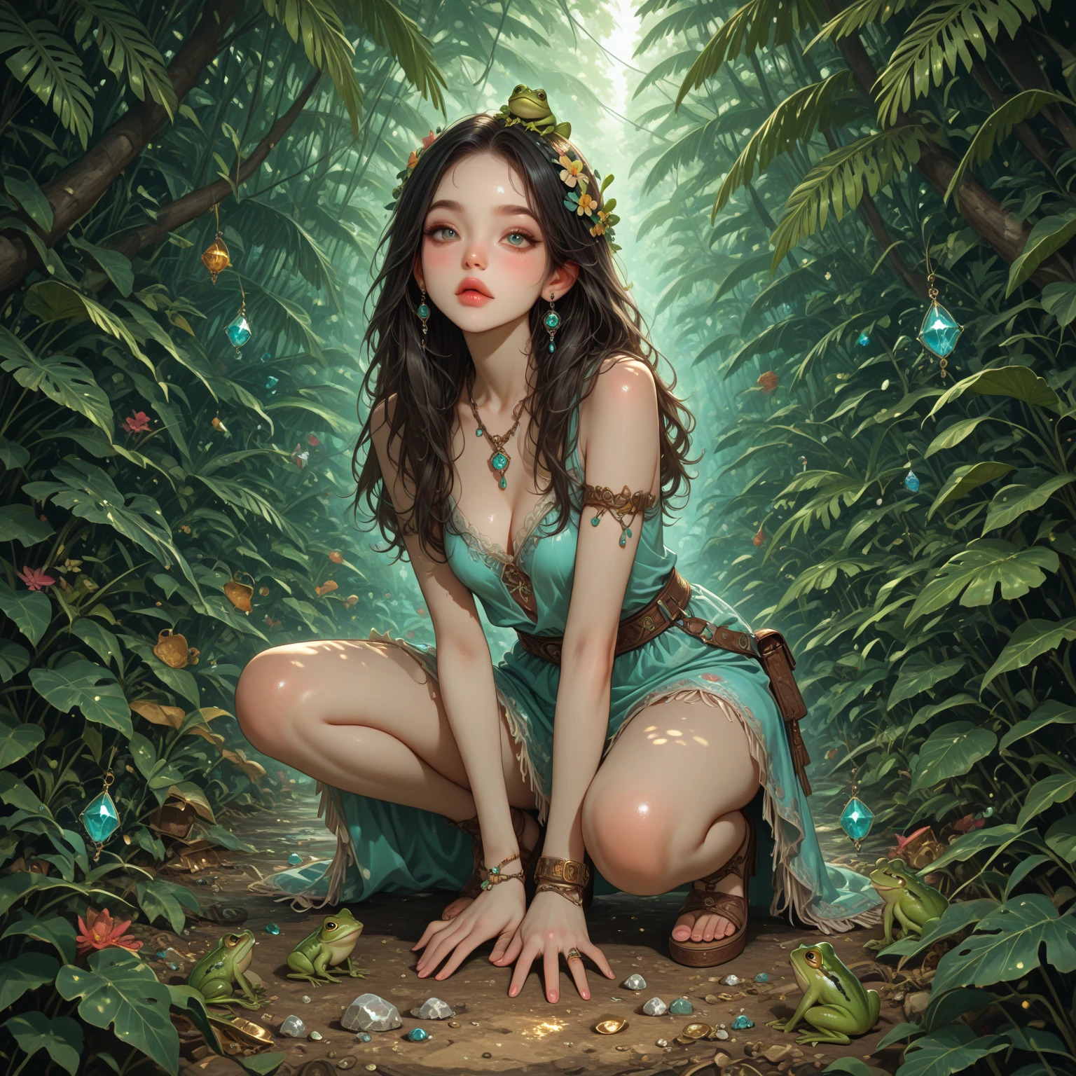 [Core Concept] A portrait of Lucy Fleming, a young woman, accompanied by a small turtle in a muddy swamp.

[Character Description] Lucy Fleming is depicted as a delicate, ethereal figure with porcelain-like features and a serene expression. Her long, flowing hair frames her face, adding to her graceful, almost otherworldly presence.

[Environment/Background] The scene is set in a dense, murky swamp, with the water and mud creating a moody, atmospheric backdrop. The small turtle, nestled near Lucy, adds a sense of tranquility and harmony to the overall composition.

[Style and Atmosphere] The artwork has a highly detailed, hyper-realistic style, capturing the textures and nuances of the subject matter with exceptional clarity. The overall atmosphere is one of quiet contemplation and a connection with the natural world.

[Composition] The composition places Lucy at the center, with the turtle occupying a prominent position in the foreground. The framing and lighting create a sense of intimacy and focus, drawing the viewer's attention to the intricate details of the characters and their environment.

[Details and Embellishments] The artwork is rendered with the highest level of craftsmanship, showcasing exquisite attention to detail in the rendering of Lucy's delicate features, the turtle's intricate shell, and the textures of the swampy setting.

[Technical Specifications] This work is a masterpiece, crafted with the utmost skill and care, and presented at a super-high resolution to capture every nuance and detail with stunning clarity.