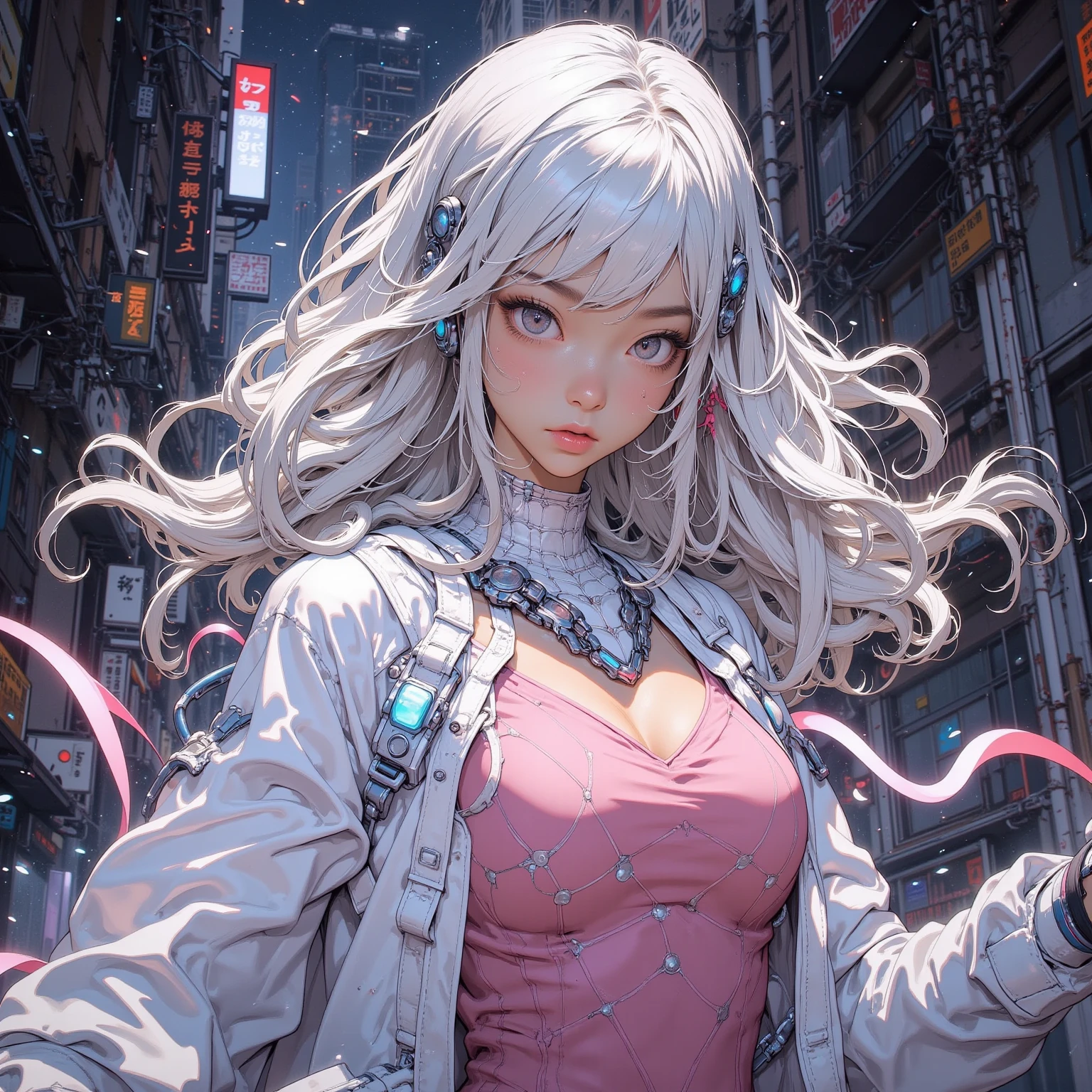 ((Sexy and beautiful female ninja)), ((22-year-old beauty)), ((beautiful and cool smile)), ((colorful long hair)), ((pink and black outfit) ), (( Rich bust)), ((gradient eyes)), ((background is a cyberpunk city)), fascinating makeup, single view, NFFSW, UHD, retina, masterpiece, accurate, anatomically, scientifically correct, Textured skin, super detail, high detail, high quality, award winning, top quality, high resolution, 1080P, HD, 4K, 8k, 16k