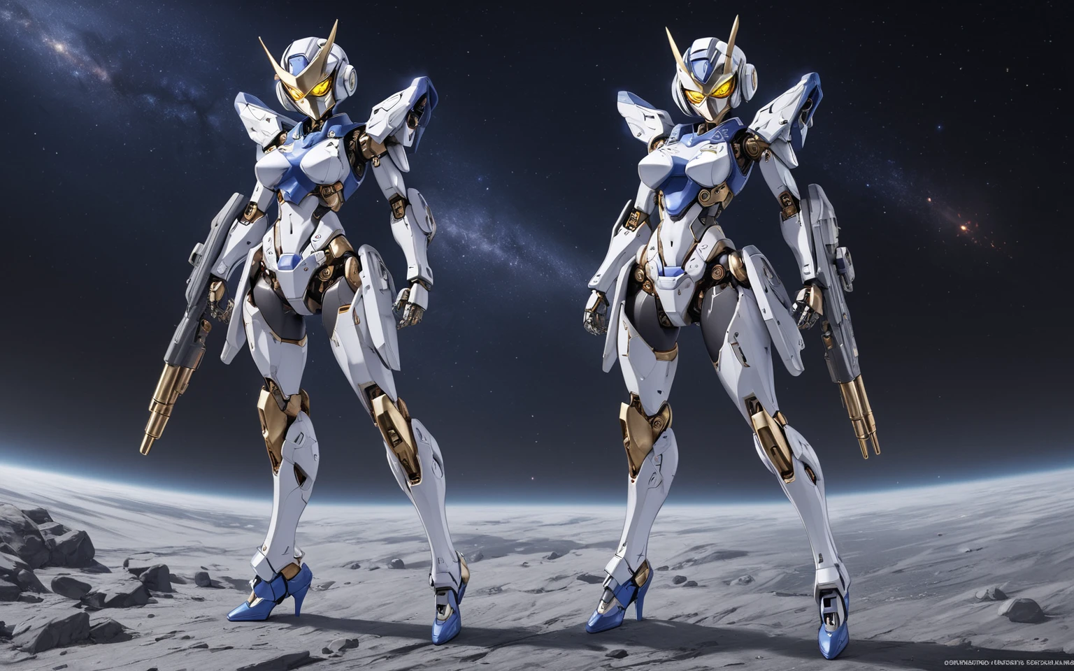 The Cyberarmor Ultraman Empress is spreading her wings of light in outer space, preparing to leap,The Cyberarmor Ultraman Empress in the shot has an ethereal and graceful posture,Stretch out the light wings is magnificent,Cyberarmor Ultraman Empress has a sexy and atmospheric figure,K-cup teardrop-shaped giant tit chest tears the armor apart, making her sexy sex characteristics obvious body particularly attractive,She was facing the unfolding portal,Behind you is a bright starry sky,At your feet is the planet Cyber,A glorious body cloaked in space rays,A pair of huge heterochromatic eyes of Kaziran,Those eyes had gemstone pupils with dreamy fire,The sexy and tight waist and abdomen line is sexy and graceful,Cyber Armor Ultraman Empress Beauty collarbone connects to slender shoulder arms,The Gothic maid had graceful hands that were ergonomic and physiologically normal,Knee-high fishnet sock armor on his legs,Wearing Skyscraper Heels armor on his feet,The Gothic maid had no fat all over her body,And the funnel shape is slim at the waist,The buttock armor looks rounded and sexy,Slim mechanical beautiful legs are super slender,Gorgeous mech liveries and pulsed light strips give her a futuristic mechanical aesthetic,Use Midjourney's advanced stroke tools and experiment with different color palettes and strokes to reveal and improve clarity and detail,The starry sky element that shows the background uses hash power to compose the sexy mechanical shape of various parts of the body of the Cyberarmor Ultraman Empress,Improve image quality and clarity,Cyberarmor Ultraman Empress is a mechanical desire trait that coexists with mechanical and sexy,The result is incredible detail throughout the picture。Use Midjourney's advanced brush tools and experiment with different color palettes and texture tools, stroke tools, material packs, character expression tools, and show and enhance the sexy elements in your scene,The result is an incredibly premium quality to the entire picture。Us