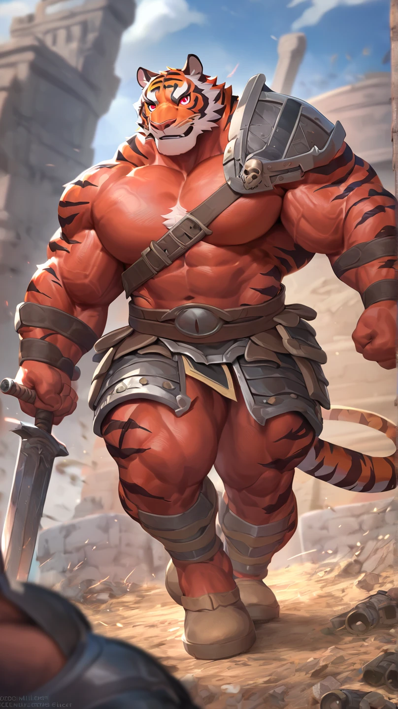 solo, breath (ultra detailed), a beautiful and detailed full size portrait of a male anthro batzz, demon lord dragon batzz, dragon tail, green eyes, glowing eyes, black body, black skin, long hair, red hair, horns, scar, tail, bedroom eyes, detailed eyes, big body, sexy body, (wide body). goddess, kenket, Ross Tran,ruan jia, trending on artstation,foxovh, cenematic lighting, front view, buff, big pecs, muscular anthro, spike arms, strong legs, ((big pecs, nipples, big pecs, blue shorts, bulge))), day, wet, front view, walking, arms behind head, seductive, ruins, sweating, open mouth,penis, angry
