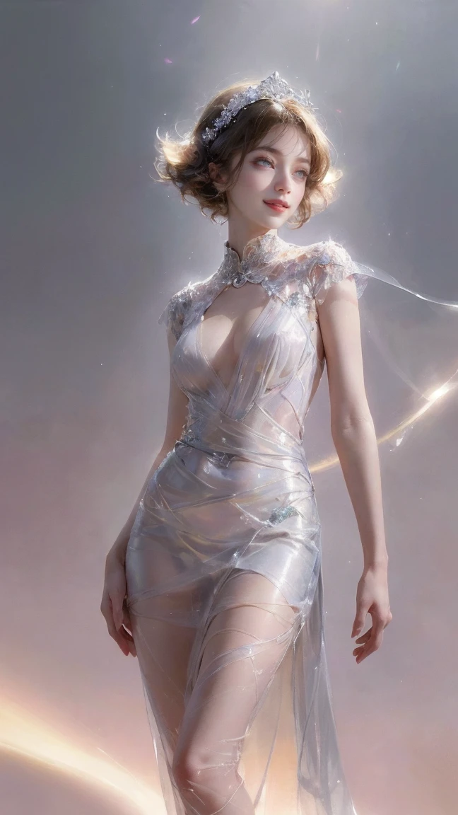 bioluminescent dress ((1 girl, Elegant posture)), Natural leg proportions, Visible cleavage, masterpiece, ((Sexy long legs, Very beautiful legs)), (best quality, 4K, 8K, high resolution, masterpiece:1.2), Extremely detailed, (Practical, photoPractical, photo-Practical:1.37), Official Art, CG, Anatomically correct, Random Scenes, Random shooting angle, Movie, photography, Intricate background, Soft lighting, Subtle shadows, Vibrant colors, Expressive eyes, Beautiful, high class boutique, Ambience, A moment of honesty, Natural expression, Detailed texture, Fine details, Refined and elegant, Exquisite style, Artistic Composition, Beautifully presented.