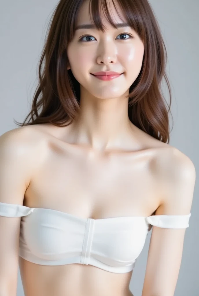 (Highest quality, masterpiece:1.2), Highest quality, Realistic, photograph, High resolution, 1080P, 8K, Physical Rendering, ((height: 155cm)), ((((((A beautiful 14-year-old fashion model featured in a Japanese fashion magazine、Look directly at the viewer)))))), (((big, Very fine, Beautiful dark brown eyes))), ((((Everyone loves me、They are Laughter at me.!)))), Detailed fingers, (((Curled bangs))), ((((Very noble and cute eyes, Every detail is carefully drawn)))), ((double eyelid)), (((Long eyelashes))), ((cute、Adorable、Adorable、Laughter、Laughter頬)), (.Her eyes and the white skin of her face are beautifully white......)), (((((Her face is very expressive、With a noble smile。, so sweet, very smart))))), ((((Completely naked, She has beautifully slim collarbones and medium-sized breasts...)))), ((((Very beautiful layered haircut)))), ((She had beautiful breasts. It was deeply impressive..))), (((topless)))), ((As elegant as a noble princess)), ((Girls dancing in the classroom)), ((Face it head on, Her slim figure and elegant medium breasts are impressive....))