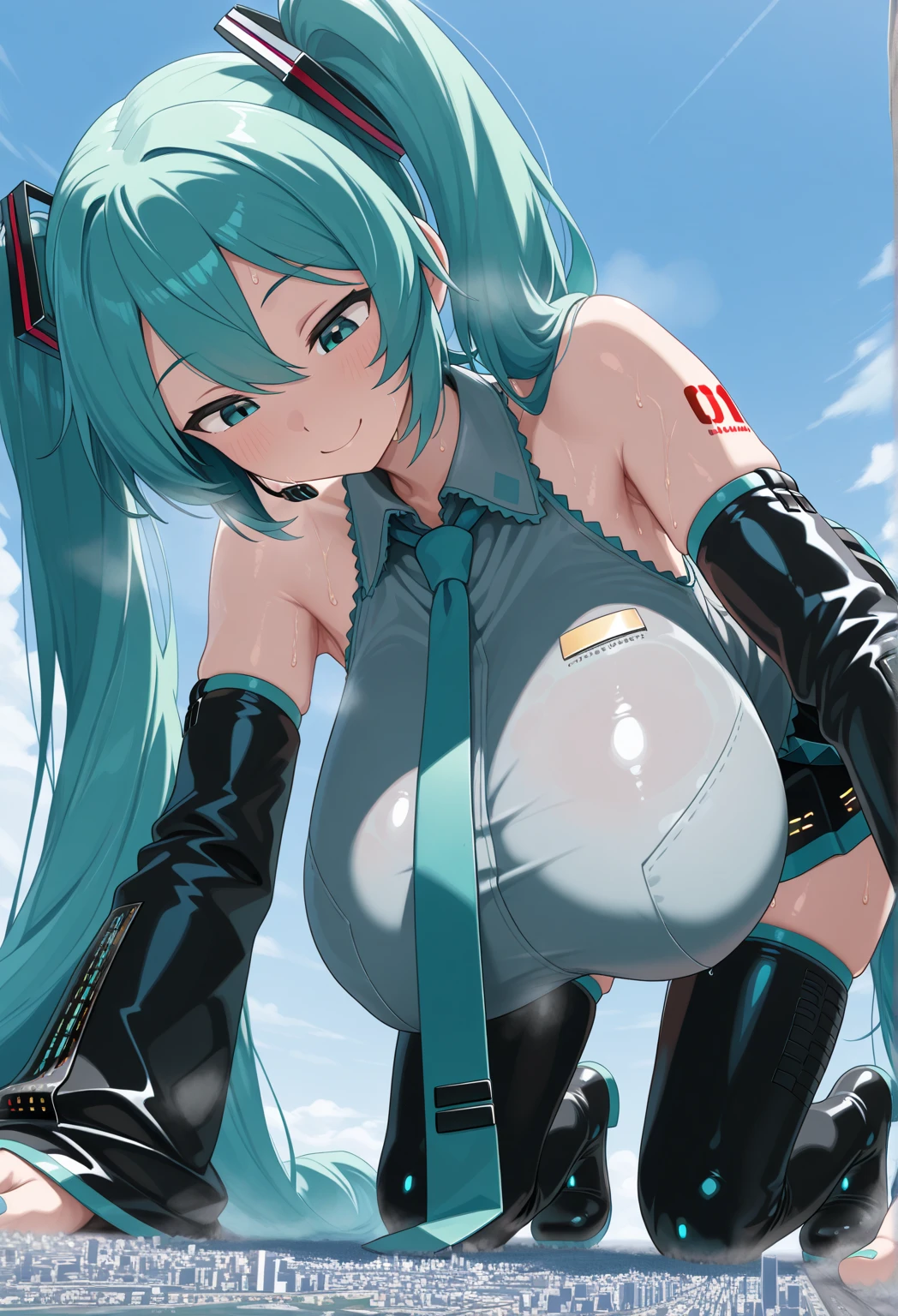 Aqua Konosuba, One, masterpiece, 8k, cropped sheer top, micro skirt, stockings, Long legs, (huge breasts:1.2)