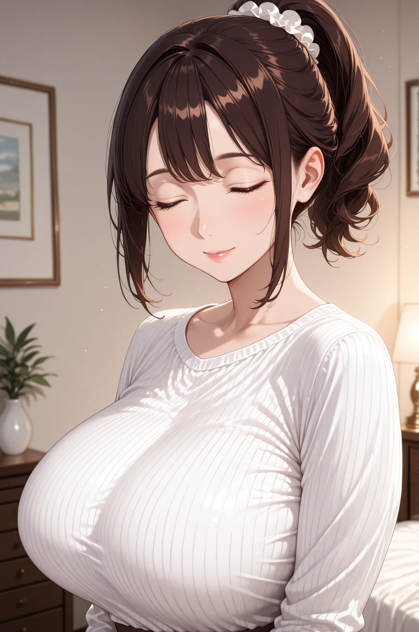 Tabletop, Highest quality, Photorealistic, In detail, High resolution, 8k wallpaper, Perfect dynamic composition, Beautiful attention to detail, Medium Hair, Big ample breasts, Random sexy poses,Put your chest together、(Ultra-tight khaki knitwear))、(Breast Swelling 1.2)、Laughter、Open your mouth、Resort scenery、23 years old、(Droopy Eyes 1.4)、Adult Beauty、Japanese