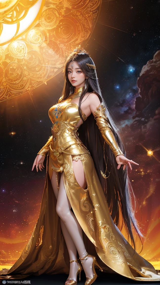 Best quality, 8K, HDR, soft lighting, picture perfect, realistic, vibrant, beautiful female, digital illustration, beautiful illustration, beautiful digital artwork, exquisite digital illustration, realistic digital art, realistic style digital art, ultra high quality fantasy art, final fantasy, masterpiece, ultra high quality female character design, wallpaper illustrations of the highest quality, complex ultra high quality accurate faces of female characters, high quality design and accurate physics, ultra high quality fantasy style, masterpieces, super high quality characters, resolution - 8K, realistic art, highest quality wallpaper illustration, ultra-high facial detail, quality design and physics accuracy, by color, depth of field, shadows, ray tracing, high quality and 8K resolution computer wallpaper production, accurate simulation of the interaction of light and materials, Highly detailed hair, More about beautiful and shiny brown hair, Beautifully detailed hands perfect fingers, Beautiful nails, perfect anatomy, perfect proportions, Full-length, Perfect color combination, Accurate imitation of the interaction of light and material, art that conveys the meaning of the story, full body picture.