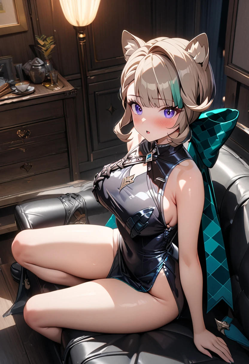 a beautiful elf woman, 18 years old with light blonde hair in a ponytail, beautiful blue eyes, busty dominatrix wearing a thick diaper, inflation, latex rubber catsuit, rainbow hair, woman, detailed face, embarrassed, aroused, ahego, on the bedroom floor, soft lighting, holding her breasts