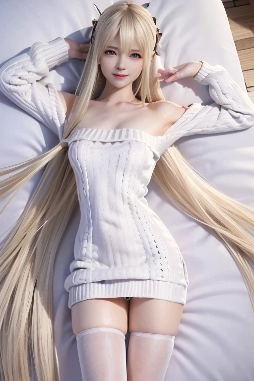 Woman in winter fur coat。Real texture、thick fur、Real fur and real skin、Luxurious fur coat、white fur coat、Gorgeous fur coat、Fluffy fur coat、Coats for fur raves、smooth white fur、Fur Attire Platinum Blonde、Wavy Hair、length hair、Enchanted smile、Lying on your back in bed。Beautuful Women