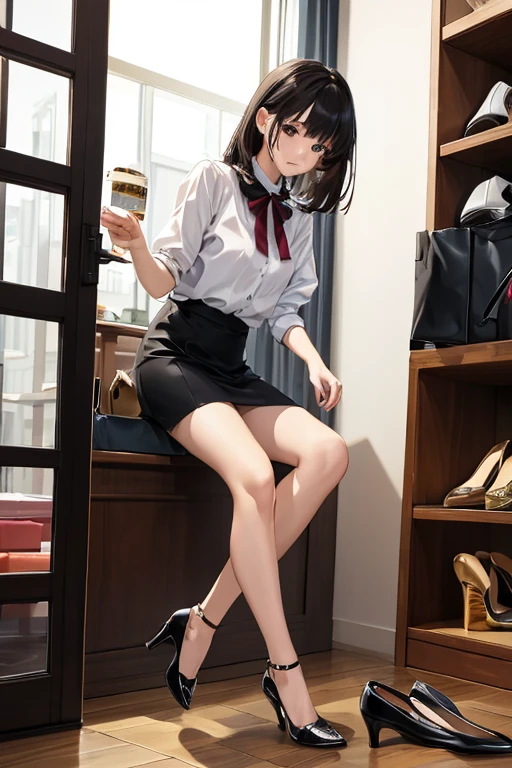 (((The lower part of the body is bare))), (((Long collar blouse))), (((Loose shirt))), ((((Long shirt with hem)))), ((Small panties)), Smiling smile, (NSFW), 1womanl, 独奏, 24 year old, 7headed body, (Ideal ratio body proportions), (Composition from head to thigh), erectile nipple, Sexy body, Wet, short-hair, Dark hair, small tits, A slender, Small buttocks, beauty legs, Skinny Legs, surrealism, Cinematic lighting, depth of fields, One-person viewpoint, F/1.8, 135 mm, nffsw, masutepiece, ccurate, ((Anatomically correct)), Textured skin, Super Detail, high details, High quality, awardwinning, Best Quality, hight resolution, 8K
