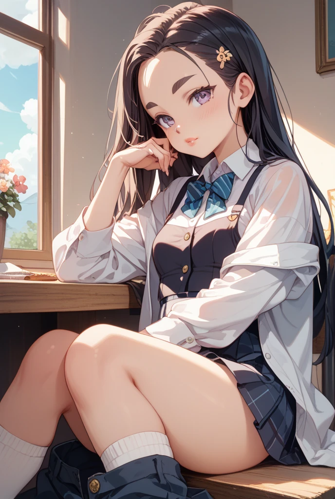 absurdres, absolutely resolution, incredibly absurdres, highres, ultra detailed, official art, unity 8k wallpaper,
BREAK
1 girl, soro, twintails, bow, cardigan vest, short sleeve shirt, plaid skirt, over black legwear, loafers, smile, Sexual girl, Dressy styles that are glamorous and pretty, with an emphasis on cuteness, bright shades and pop designs