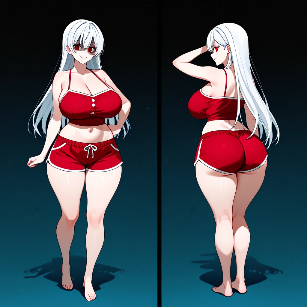 ((Anime Infinite Stratos nfsw Art)), The theme is pool party. It's daytime. The setting is a pool club, there are several pools, several people(multiple:1.1) in swimwear nearby, some slides, some pool chairs, some food stores nearby. The focus of the scene is an 18-year-old girl, short stature(150cm), wavy red hair(long:1.6), beautiful and slightly rounded face, purple eyes(bright:1.9), white redhead skin, floral tattoo(black) covering the left buttock extending to the left leg, medium breasts, thin waist, nice hips(large:1.2), very fat and round ass(large:1.2), fat and round thighs(large:1.2), wears a pink thong bikini, seductive behavior, walking around the scene showing off his body, fullbody vision(far:1.1), makes the men on the scene crazy with lust. The atmosphere is fun. Everyone has fun.