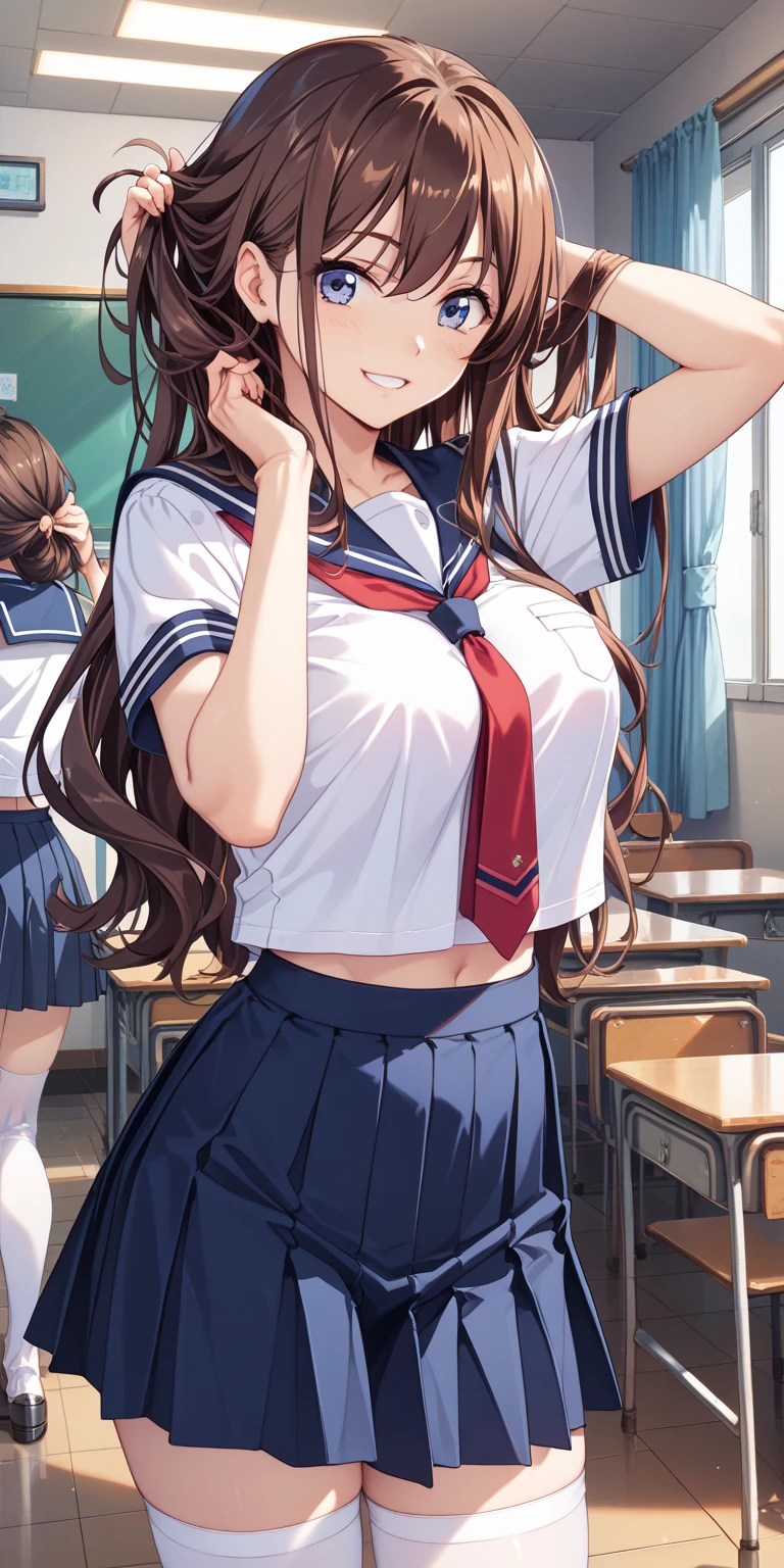 (masterpiece, Highest quality, Absil Dress, Game CG, figure), One person, alone, mayu kuroe, Beautiful attention to detail, Are standing, School corridor, White school shirt, Pleated mini skirt, pantyhose, Looking back at the audience, surprised, Shocked