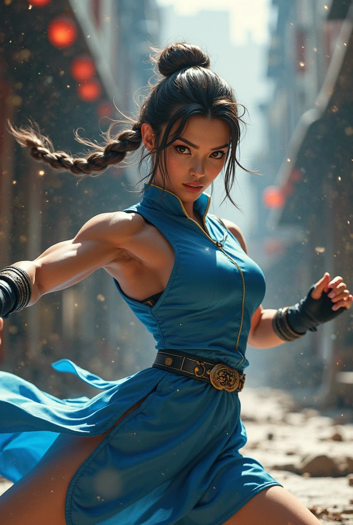 ultra realistic 8k cg, picture-perfect face, flawless, clean, masterpiece, professional artwork, famous artwork, perfect face, beautiful face, beautiful eyes, ((perfect female body)), 1girl, Sense of power and speed, simple background, wind effect on fist, in dojo, <lora:ChunLi_v1:0.7>, chunli, from side, anger,