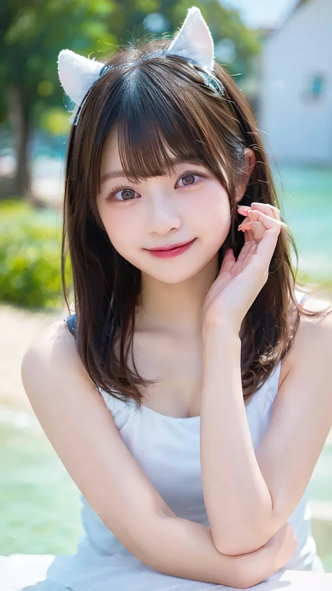 table top, highest quality, super detailed, finely, High resolution, In 8K, ((Photoreal:1.4, Raw photo, Super high resolution,best image quality: 1.4)), wallpaper, ((Perfect whole body composition 1.5)), beautiful and fine eyes, natural color lip, ((穏やかなsmile:1.5)), ((random cute hairstyles)), ((pretty big breasts:1.2)), ((from the front:1.5)), ((brain out、under the eyes、brain out、mole on arm:0.9)), ((random blurred background)), ((Random and cute expressions)),, Highly detailed and professional lighting、perfect dynamic composition, beautiful and fine eyes,((leaning forward)), ((bikini swimwear)),((smile)),((sexy shot looking at camera)),((On a nudist beach)),((open your legs))