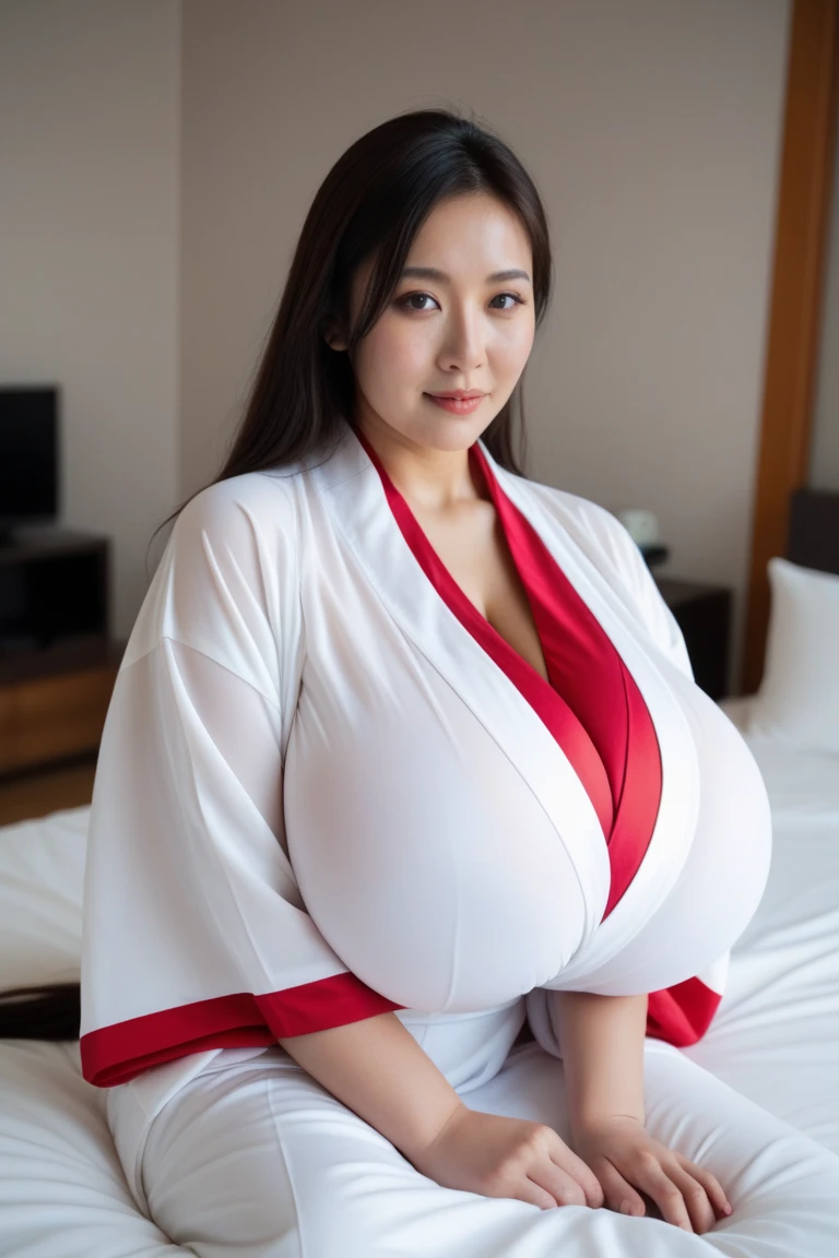 (masterpiece,best quality,ultra detailed,4k portrait:1.5),Young Japanese woman, wearing white transparent ao dai, short blonde hair, ponytail, round fat face, big tits that could be ripped off: 1.4, fat waist, fleshy buttocks, seductive smile, full body shot in a school classroom.