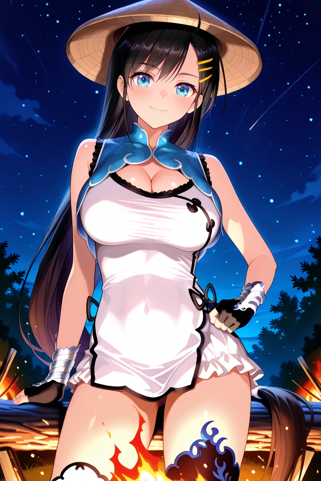 masterpiece, highest quality, Illustrations for novels, High resolution, 18+ Adult content, Sensual, Intimate, Emotional, Passionate, romantic, sweet, Adorable, Innocent, Pure, Fascinating, Fascinating, attractive, Mysterious, Fascinating, Fascinating, Immersive, Fascinating, dream-like, , ((Cowboy Shot)),(((A woman camping under a starry sky)).