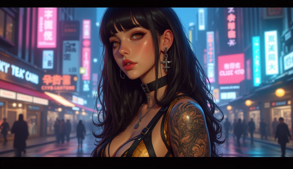 there is a woman, Dua Lipa, posing in front of a poster with a monkey on it, frank kozik, with neon lights, angry high moral sexy werewolf, by Ignacio Zuloaga, burlesque psychobilly, sexy look, bold rave outfit, neon noir, maniac look, inspired by Tadanori Yokoo, alex yanes, by Matteo Pérez
