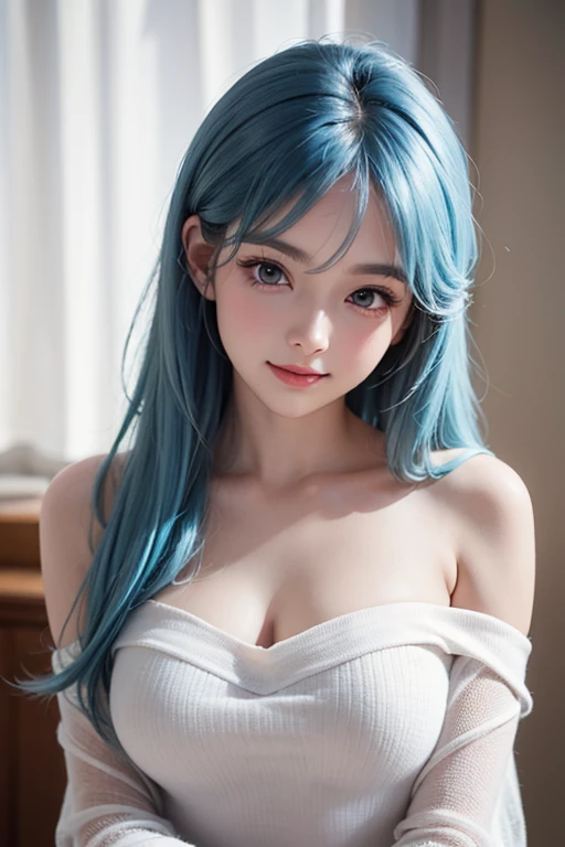 Upper body naked、Naked boobs in full view、Pink nipples fully exposed、No bra、masterpiece, Highest quality, One girl, alone, 23 years old, Adult, Turquoise Hair, Aqua Eye, Sensual, Sexy pose full body、Toned Up, 167cm, Pale skin, Captivating look,You can see your in full view、areola fully visible、Nipples in full view、I'm not wearing a bra、 Olive Green , jeans, Cleavage, Large Breasts , Cute and attractive looks,Sexy Body ,