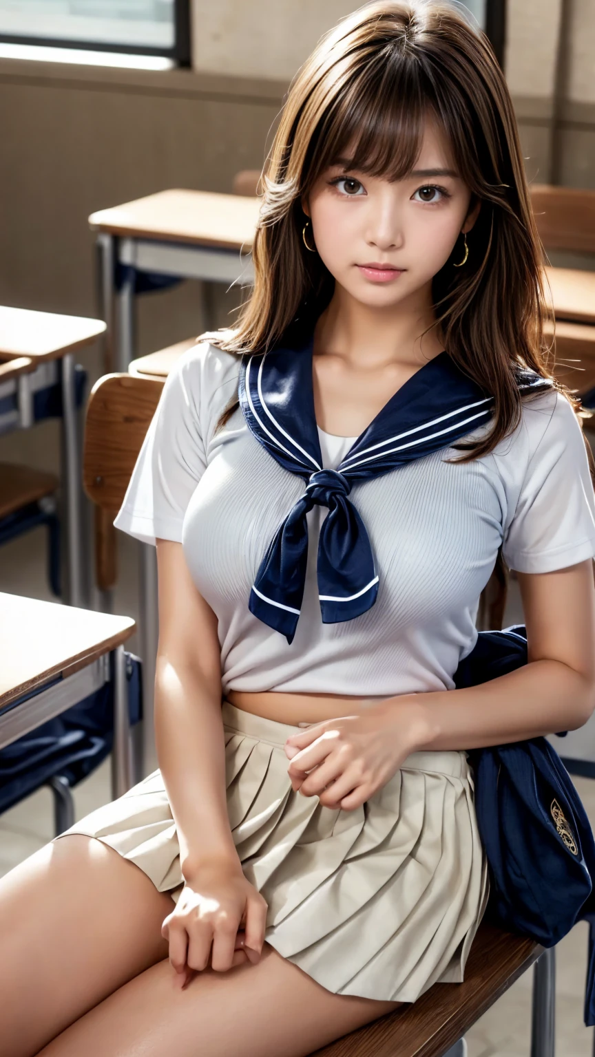 Woman body set big breasts,In the classroom,a sailor suit,huge tit,Hair double ponytail,