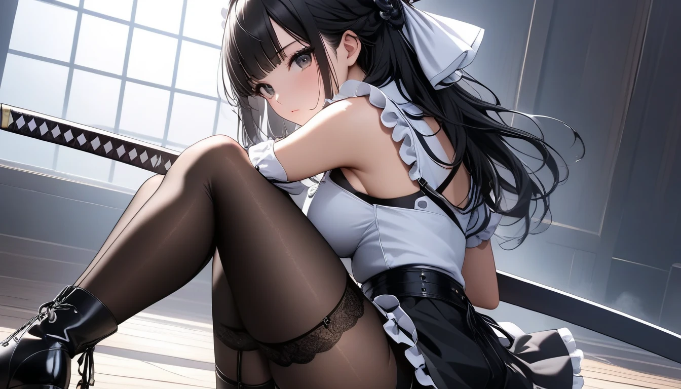 top-quality、4K picture quality、realistic touch,、Photorealistic style、high-detail、photoRealstic、big eye、lean and slender body、huge tit、Strong eyelashes、A sexy、full body Esbian、Flushed cheeks、Kamimei、thin-waist、Voluptuous thighs、Enraptured look、Tall、Her skirt is too short and her butt is visible.、long slender legs、Thin long eyebrows、Sensational attire、 I can see your breasts from the side、see-through short skirt、big butts、Wearing high heel、apron type costume、Get on all fours and turn your butt towards us、camel toe