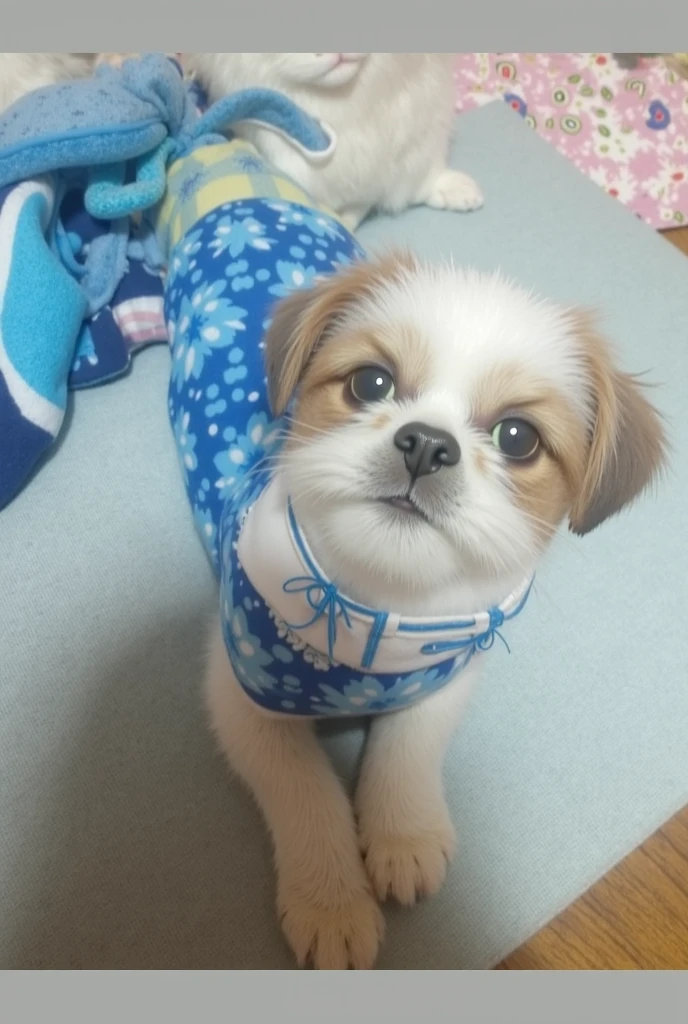 animal、dog、solo, Maltese、Scalpel、子dog、smile、Sitting on a cushion、An illustration