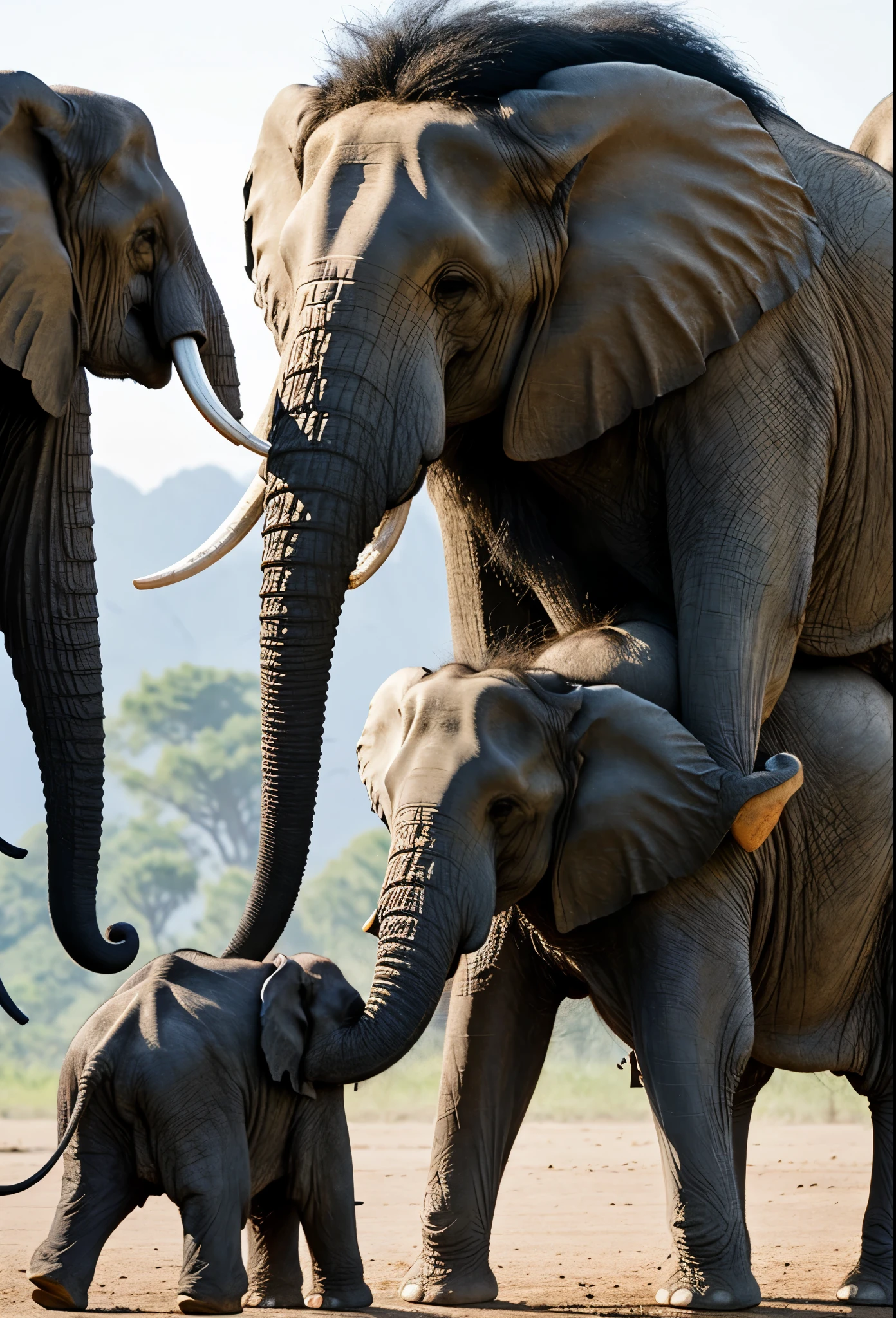 Lion bangs an elephant