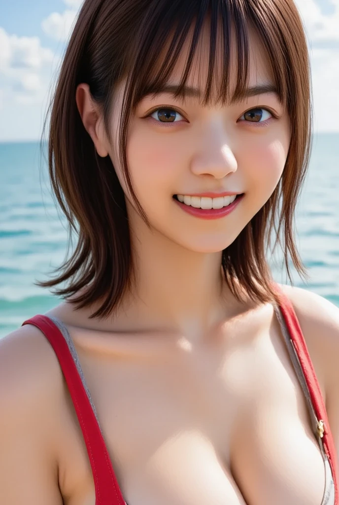 closeup shot , Best picture quality (8K, high resolution, Masterpiece: 1.2), super detailed, 215 Short Hair, 16-year-old woman,
situation: A scene of people enjoying the speed on a jet ski。Enjoy an active run while feeling the ocean breeze。
clothing: Life jacket over swimsuit。Wear sunglasses and a cap。
angle: A wide angle shot of someone riding a jet ski。A close-up of a high-speed car splashing water as it races。Reflecting the openness and thrill of the sea。
Close-up of face
, random cute pose ,big eyes ,Puffy eyes , Heart Pupil, blush , huge shy smile , salute