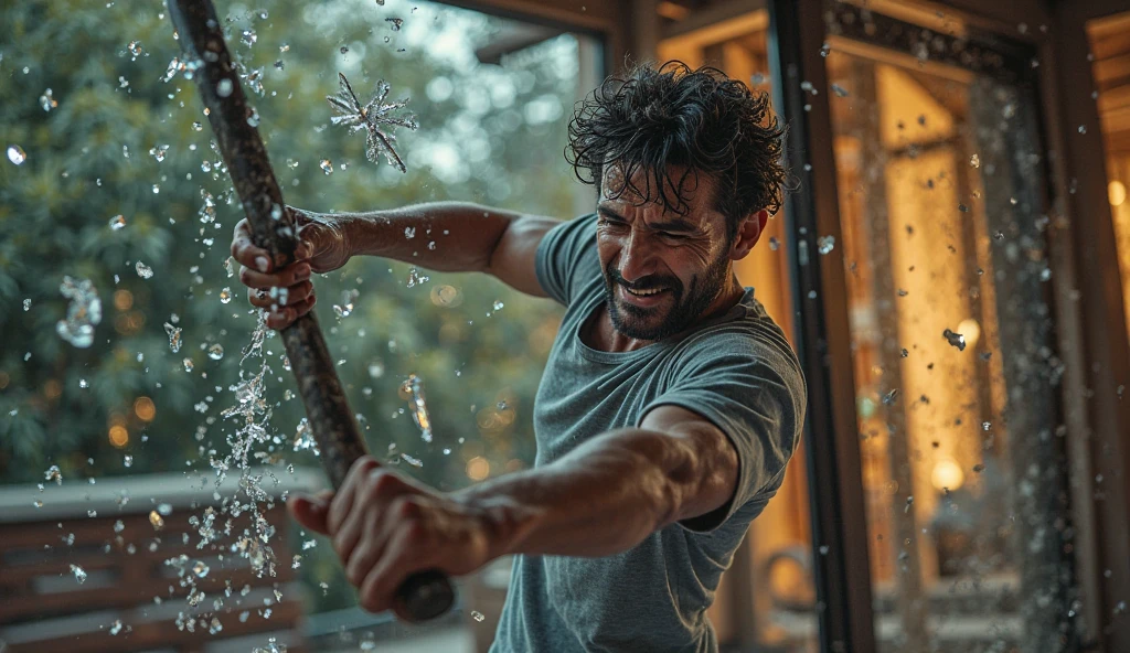 fictional scary male creature with glowing white eyes has a scary smile with sharp teeth has a fit athletic physique wears no shirt is holding a knife , in cum bedroom scenario at night , light coming through the window , front view , 4K , best qualityer , high détail , Masterpiece artwork