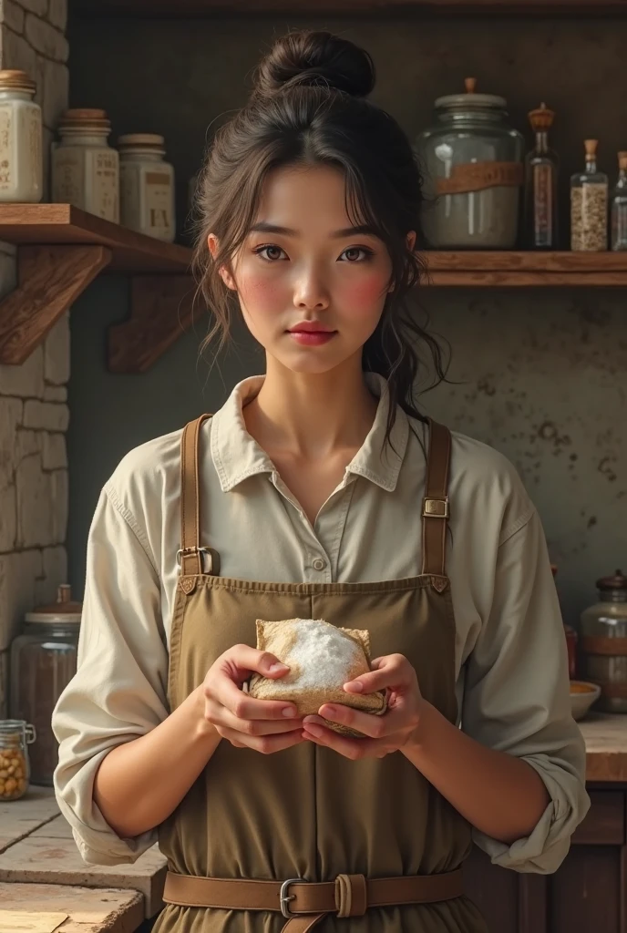 Girl, (art by Terry Redlin:0.7) , warm slope, Amazing woman spice trader, Depth of field 100 mm, beautiful,dynamic pose