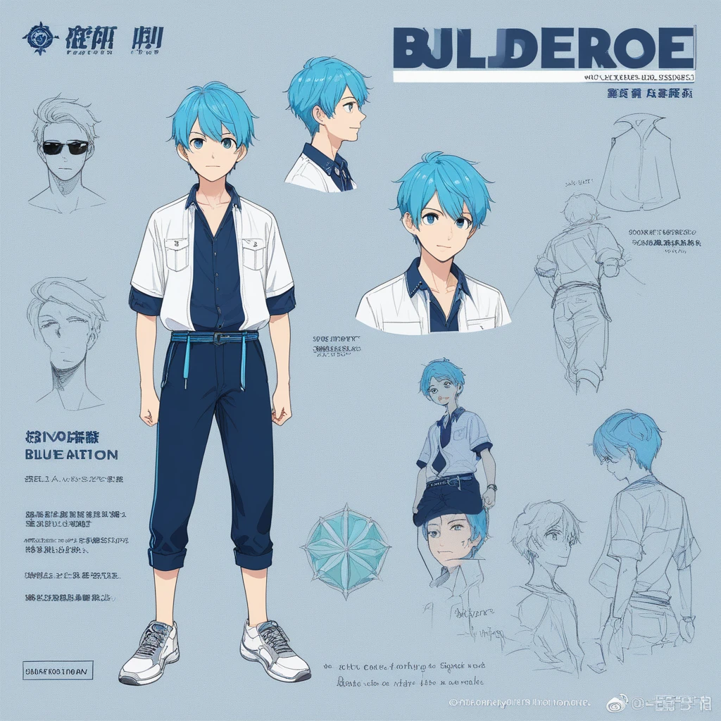 Thin, fit, 1boy, solo, male focus, looking at viewer, upper body, hair, realistic, hat, (character design sheet, same character full body, front, side, back), Illustration, environment change, pose (simple background, white background: 1.3) ,--6