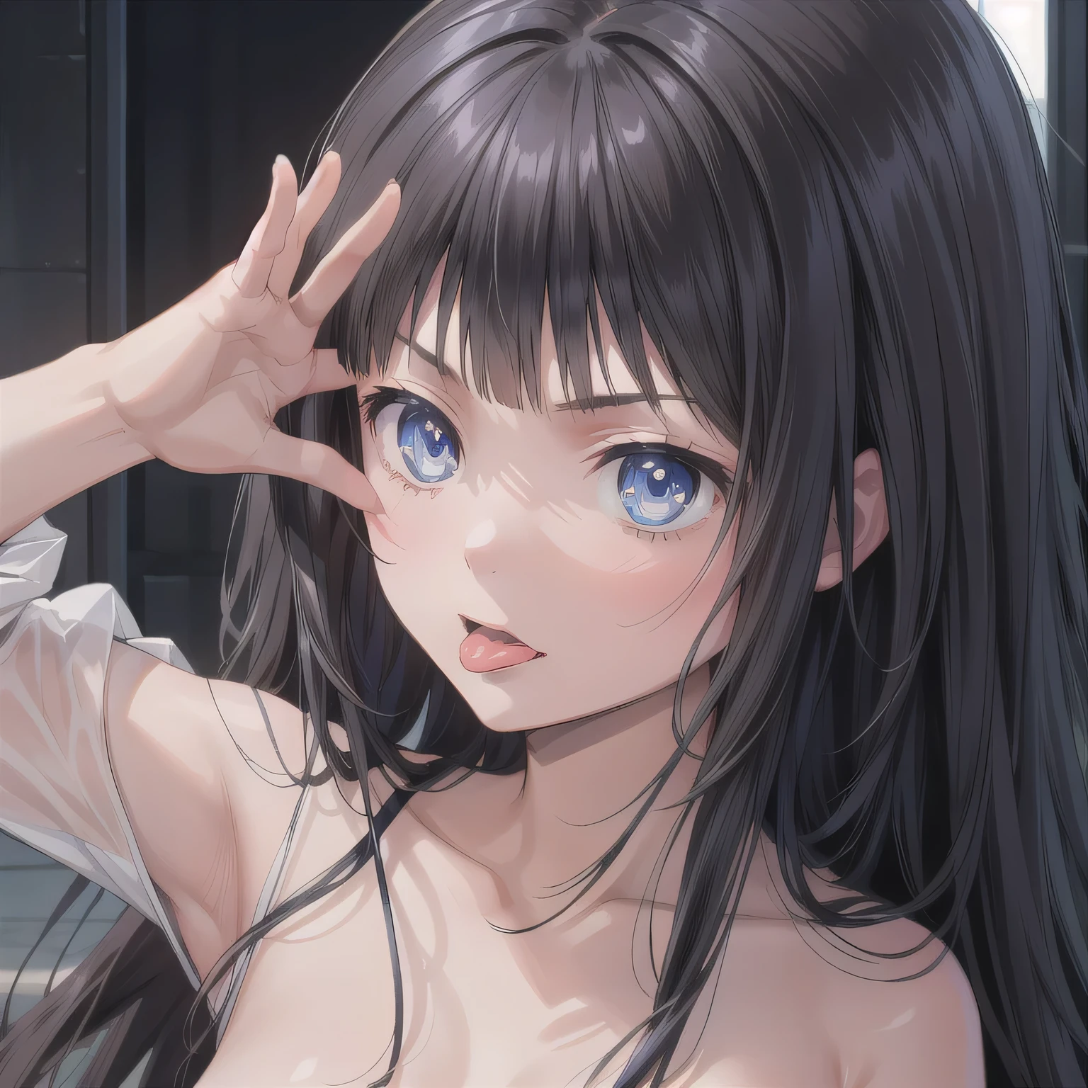  ((highest quality, High resolution, Hmph, Perfect Pixel, 8k, Hmph, Hmph))), 1 girl, single, alone, Beautiful woman、I could see the whole body、((Brown eyes, Beautiful eyelashes, Realistic eyes)), ((Detailed face, blush:1.2)), ((Smooth texture:0.75, Realistic texture:1.0, ((Realistic:1.3)), Anime CG Style)), Medium chest, ((Dynamic Angle:1.3)), Perfect body, In a room with a sea view, Sexy underwear, 