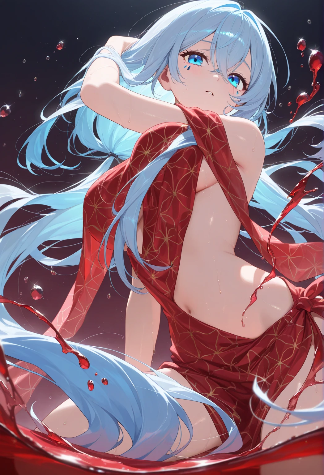 Highest quality I have long hair Yakumo blue Red eyes Odd Eye naked Masturbation ejaculation