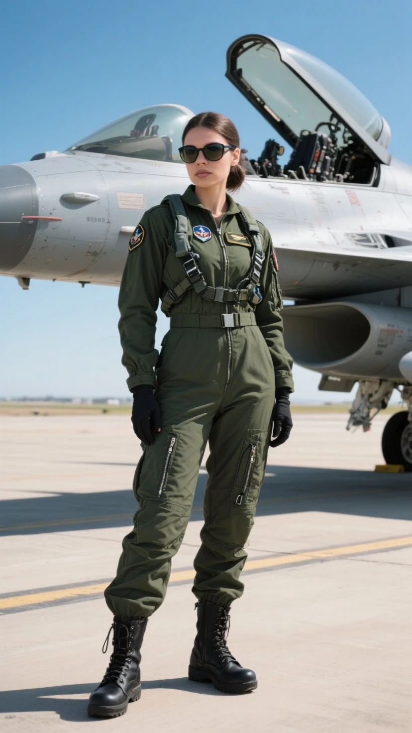photo of (alyssa_diaz-4lyssadiaz:0.99), a woman as a sexy air force pilot, (wearing black air force pilot jumpsuit), (open zipper jumpsuit with cleavage:1.2), modelshoot style, (extremely detailed CG unity 8k wallpaper), photo of the most beautiful artwork in the world, professional majestic photorealistic picture, canon m50, trending on ArtStation, trending on CGSociety, Intricate, High Detail, Sharp focus, dramatic, photorealistic painting art by midjourney, (trousers), ((standing inside a hangar)), ((airplanes in the background)), (looking at viewer:1.2), (detailed pupils:1.3), (revealing outfit:1.2), (closeup:1.3), (dimly lit), (nsfw), erotic, (short curly hair)