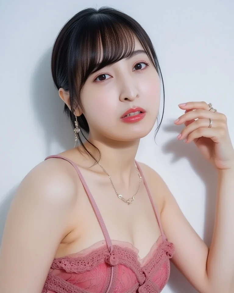 ((Snapshots of everyday life, Clear photos:1.4)),
(Wearing a tiny cheerleading uniform:1.8),
(No bra, The shape of the nipples is visible,Rich breast cleavage,Beautiful thighs,Ultra-detailed skin,Tiny pores in the skin:1.4),
((Sit deep in bed and lean forward, Her breasts are touching my thighs, Her body is incredibly beautiful and stylish, :1.4)),
((I like her, I want to see what panties she's wearing, I want to see her naked, I want to touch her boobs:1.3)),
((32 years old, Beautiful sister, Short, Good kisser, Sexy body, Body facing forward:1.5)),
((Small breasts, Flat Chest, chest is slightly drooping:1.2)),
((Morning time:1.4)),
Eye focus, Narrow shoulders, Beautiful clavicle, Thin arms, Thin legs, The back of the hand is beautiful and feminine, Slim figure, Soft belly, Tight waist, Highly detailed face, super detailed breasts, Ultra-detailed skin, Fair skin, Shiny skin,
Ultra-detailed lips, Fuller lips, Thick and soft lips, Glossy pink lips,
Blushing, White teeth, Blue Eyes,
Beautiful actress makeup, Make-up, Pink lipstick,
Dark brown hair, Delicate and soft hair, (Put your hair up, Fluffy short bob, ponytail:1.2), (Sweep your bangs to the side:1.2),
(Stylish earrings,necklace:1.2),