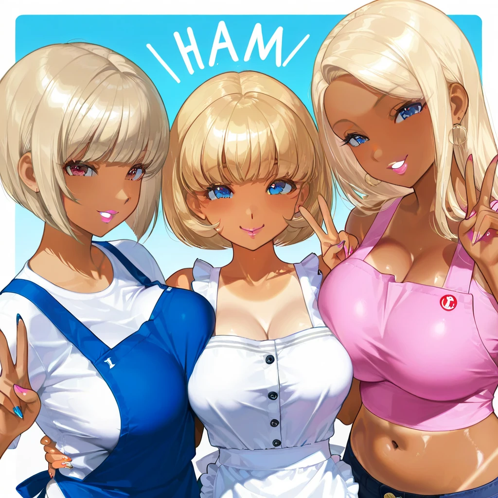 (masterpiece), maximum quality, (Colorful:1.1), (5 girls, group shot:1.4), (slim body:1.1), (huge tits:1.5), (dark skin:1.1), (muscles:1.1), blonde  hair, Silver hair, Twin tails, (leaning forward:1.4), (Open your mouth, happy smile:1.1), (winc:1.4),peace sign, (stars and stripes bikini, microbikini:1.1), cowboy Shot, (Classroom:1.1), blackboards