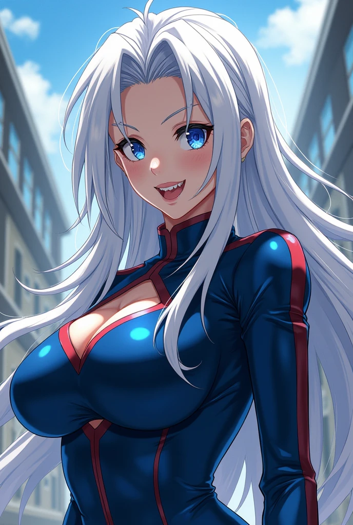 (high quality, 8k, 4K, high contrast, artwork:1.2, high quality, best aesthetics), (centered), ((1 woman)), erotic, sensual, mature body, grown woman, super detailed, beautiful face detailed, beautiful eyes detailed, detailed beautiful mouth, (white long hair), (messy long white hair), (white cat ears), (blue cat eyes), (relaxed expression), (piercing gaze), (looking at viewer), (standing), (straight body posture), (woman's front angle), (female version Deadpool hero costume without the mask)