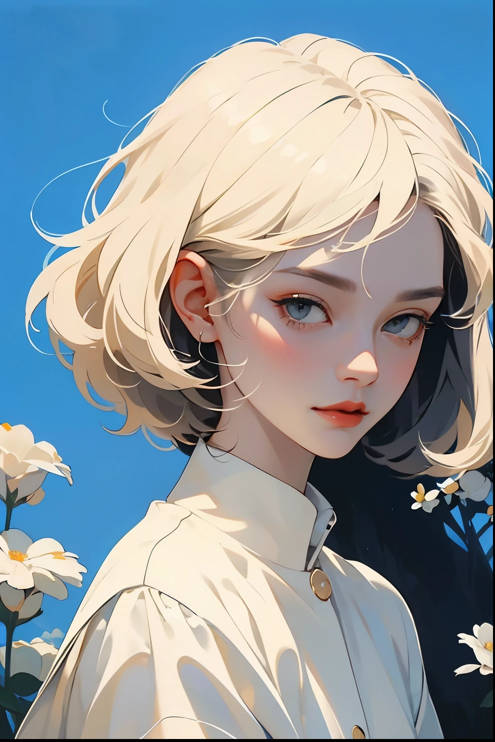 386 (20 year old woman),(short hair),(gentle smile),(high quality photos),( cinematic pictures playing on the lawn ),(colorful),(Floral),((Light and Shadow Contrast))