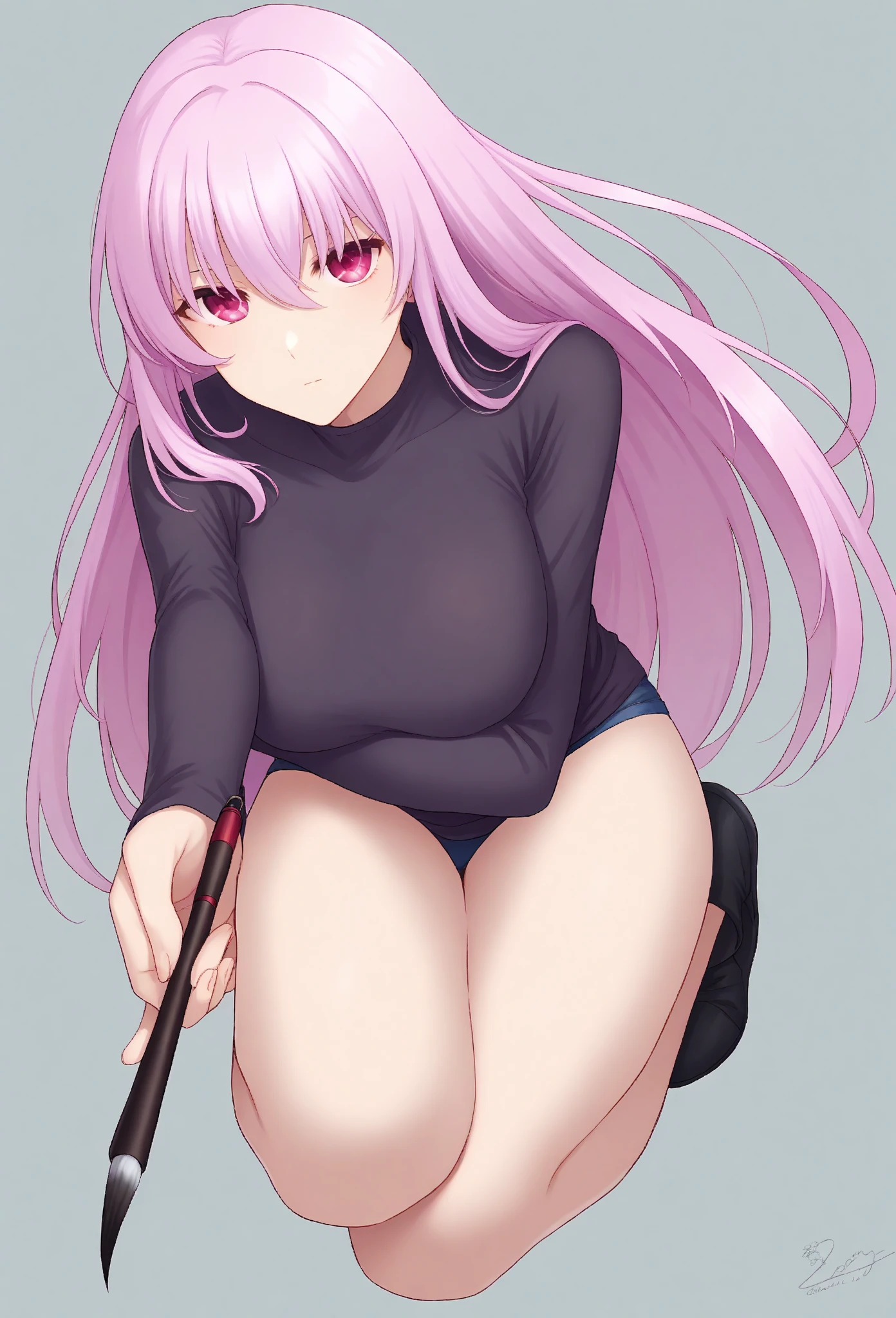 (absurd, 8K, 4K, masterpiece, hyper extreme detailed:1.2), alone, (1 person), front view portrait, best quality, portrait, alone, adult, cowboy shot, complete anatomy, 여자 1 person, perfect face, expressive eyes, perfect eyes, latex , standing up, standing against wall, standing, Kyoko Kirigiri, (give:1.1), hair behind the ear, long hair, (side give:1.1), light purple hair, hair ribbon, ribbon, (purple eyes:1.1), graphic t-shirt, casual wear, glasses half body, dynamic pose, look forward, looking at viewer, stoic, indifferent, The best anatomy, (whole body),  wrapped around face, standing, aakyoko, long hair, purple hair, side give, blunt bangs, hair ribbon, black ribbon, Danganronpa \(series\), annoyed, (((I see ))), (((Nipplexposed and clearly visible))), ((latex 미니스커트)),NSFW, Pussy exposularge erect nipples, ((d youride apart))