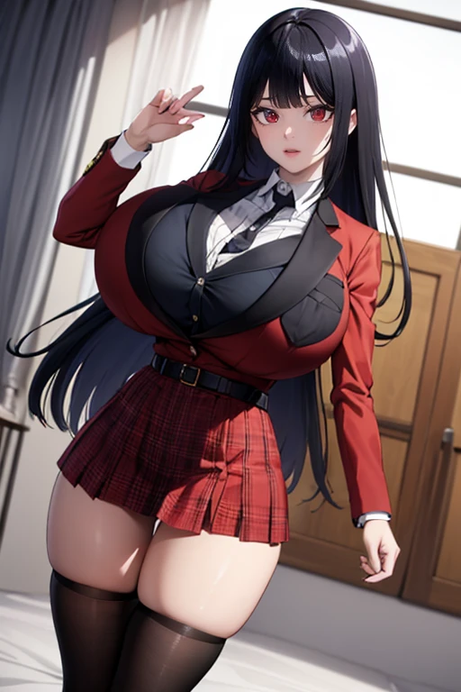 (((Full and soft breasts,)))(((Huge breasts))) (((Cleavage))) (Perfect curvy figure)masterpiece, 4K, detailed, best quality,  Cowboy shooting, 1 Girl, Dream Little Jia Bo, blush, , Large Breasts, thigh,Short skirt，Pleated Skirt