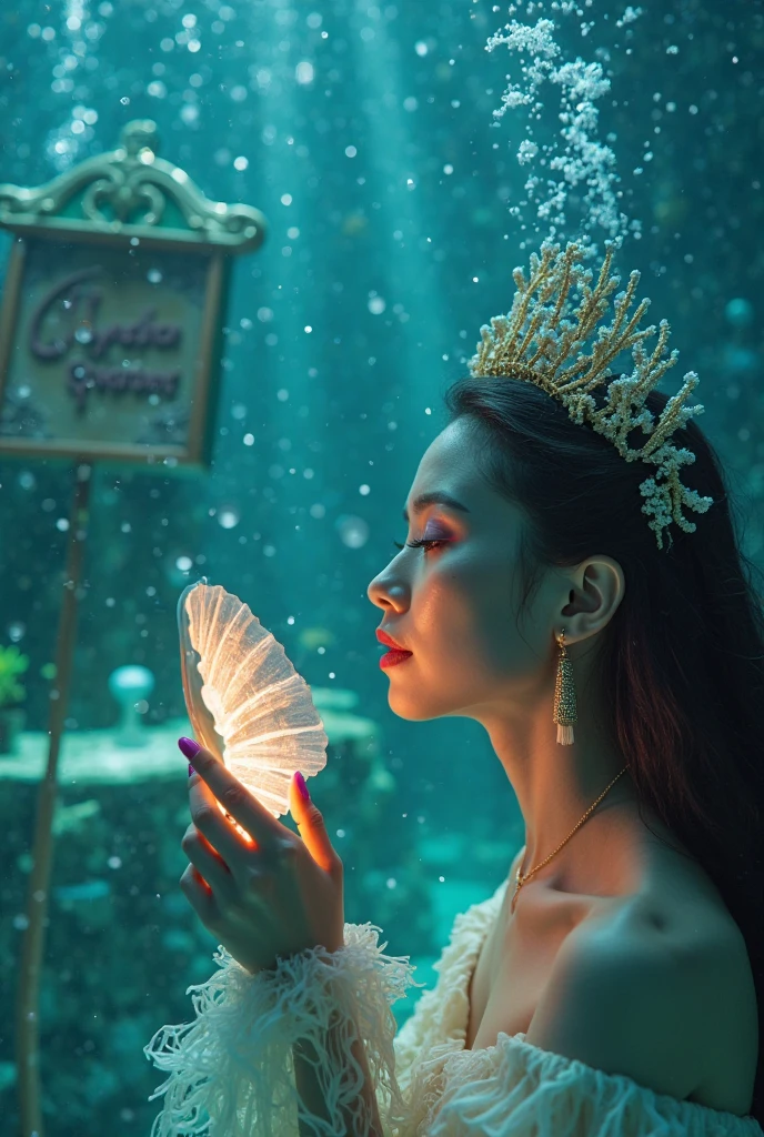 there is a woman in a green dress taking a picture of herself, sitting in her throne underwater, real photoshoot queen of oceans, portrait of mermaid queen, a beautiful fantasy empress, queen of the sea mu yanling, artwork in the style of guweiz, beautiful digital artwork, ((a beautiful fantasy empress)), 8k)), digital fantasy art ), (masterpiece, best quality:1.2),(8k,highres,RAW photo,realistic,photo-realistic:1.3),(detailed skin texture,detailed cloth texture,beautiful detailed face:1.25),professional lighting,photon mapping,beautiful soft light,radiosity,physically-based rendering,model shoot style, model shoot style, (extremely detailed CG unity 8k wallpaper), full shot body photo of the most beautiful artwork in the world, complex 3d render ultra detailed, looking at viewer, 18 yo, wet hair, real human skin, vibrant details, hyperrealistic, beautiful, octane render, 8k, best quality, masterpiece, an extremely delicate and beautiful, extremely detailed ,CG ,unity ,wallpaper, (realistic, photo-realistic:1.37),Amazing, finely detail, masterpiece,best quality,official art, extremely detailed CG unity 8k wallpaper ,extreme detailed eyes, (perfect face), shiny skin, colorful, highest detailed, vibrant colors, ultra high res, (high contrast), intricate, lens flare,